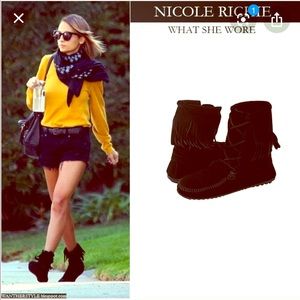 Minnetonka black fringe Nero noir 9